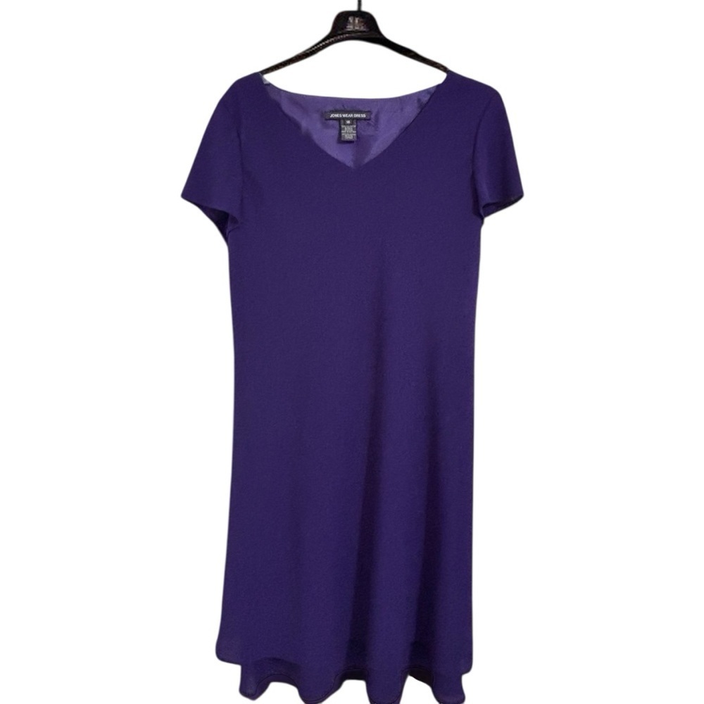 Jones Wear Purple Short Sleeve V‑Neck A‑Line Dress
